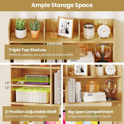 Desktop Bookshelf, Countertop Storage Hutch with 5 Shelves for Computer Desk, Desk 3-Tier Display Rack, Multipurpose Wood Desktop Hutch Storage Organizer for Dorm Office Home