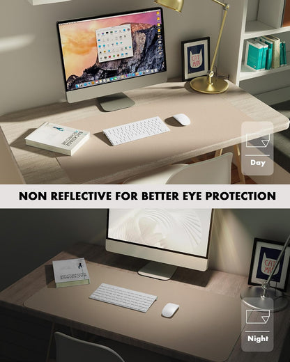 Double-Sided Desk Pad, 31.5"x15.7"Leather Desk Mat, Eco Cork Desk Pad Protector,Large Mouse Pad,Waterproof Desk Blotter for Office/Home(Coffee)