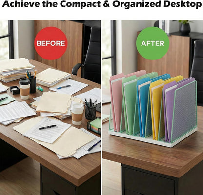 AUPSEN 5-Section File Organizer for Desk, Wood Mesh Desktop File Organizer, File Sorter Storage Rack, Vertical Folder Holder for Files, Magazines, Books (Black)