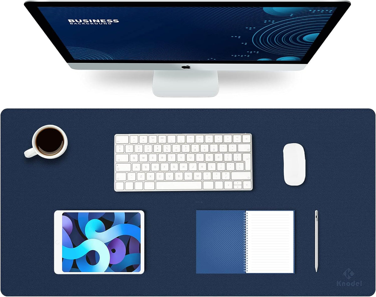 K KNODEL Large Office Leather Desk Mat, Mouse and Keyboard Pad, Computer and Laptop Mat, Desktop Protector and Cover, Writing Pad and Blotter (31.5"x15.7", Black)