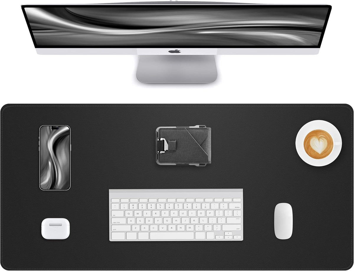 AFIING Large Desk Mat 55" x 24" - PU Leather Desk Pad Protector, Waterproof Non-Slip Extended Mouse Pad for Office Desk, Keyboard, Laptop and Home Workspace (Black)