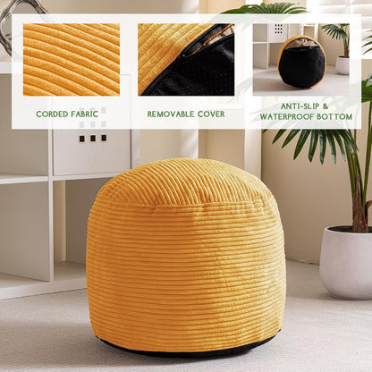 Round Stuffed Pouf Ottoman, Corduroy Poufs with Foam Chunk Filling, Furry and Fluffy Pouf Foot Stool Storage Ottoman, 20 X 15 Floor Poufs Foot Rest for Living Room, Dark Grey