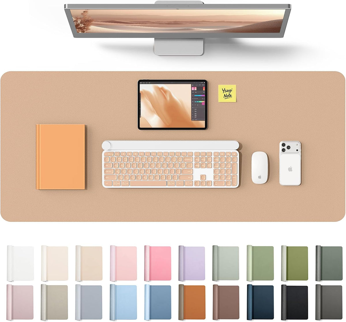 YSAGi Leather Desk Pad Protector, Large Mouse Pad, Non-Slip PU Leather Desk Blotter, Waterproof Writing Pad for Office and Home (31.5" x 15.8", Eggshell) - Colors B
