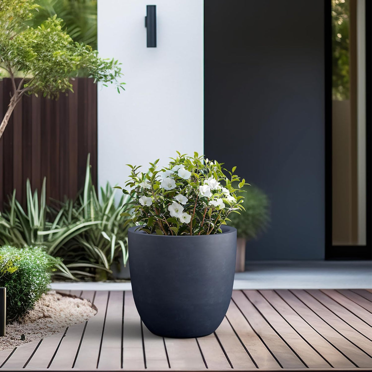 Kante 8.9" H x 10" W Small Concrete Planter, Compact Desktop Plant Pot with Drainage Hole & Rubber Plug – Lightweight Breathable Cement Container for Succulents, Cactus, Herbs, Indoor Outdoor, Gift