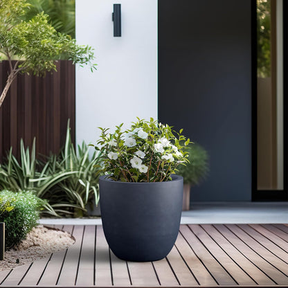 Kante 8.9" H x 10" W Small Concrete Planter, Compact Desktop Plant Pot with Drainage Hole & Rubber Plug – Lightweight Breathable Cement Container for Succulents, Cactus, Herbs, Indoor Outdoor, Gift