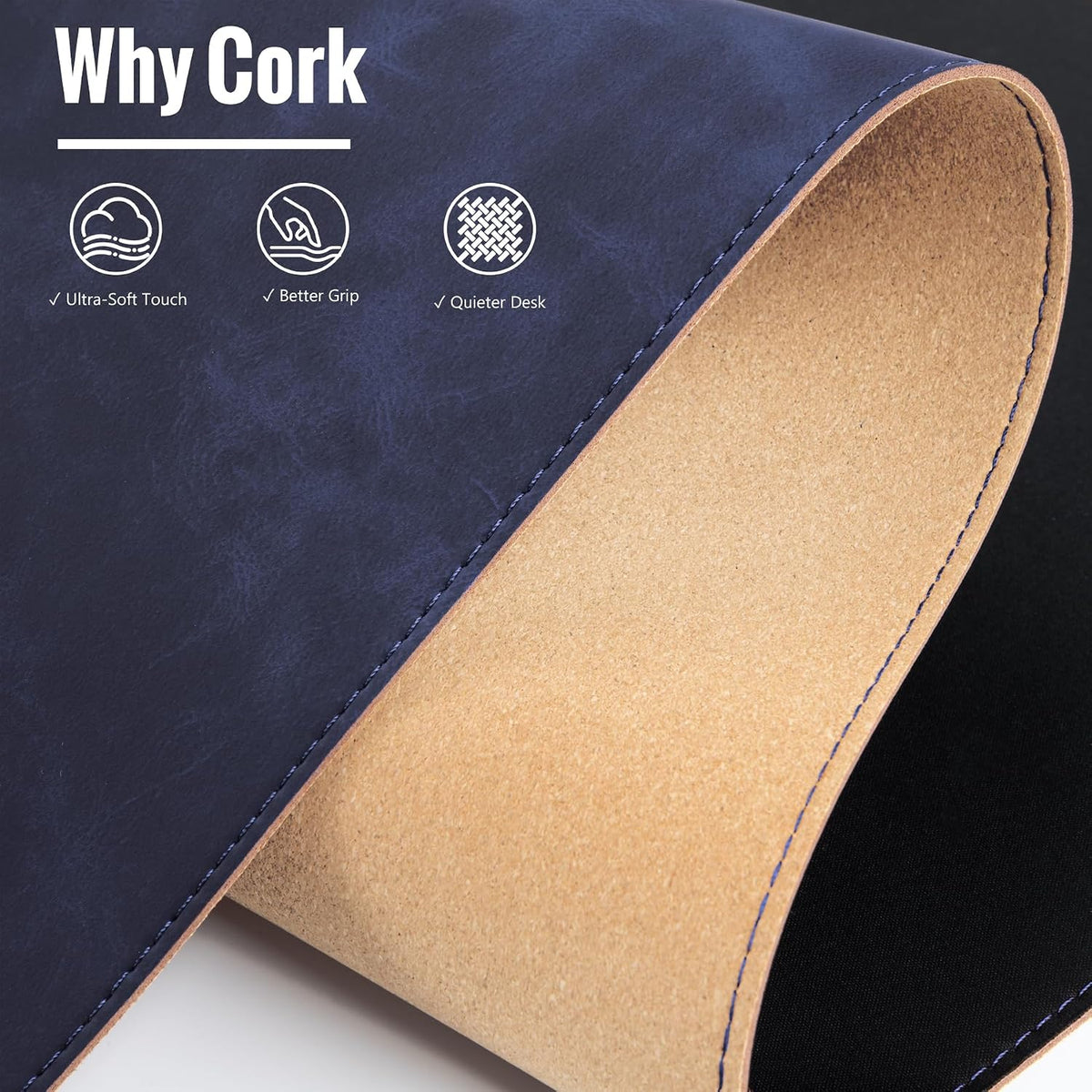 Cork Desk Mat 31.5"x15.7", Distressed PU Leather & Cloth Desk Pad