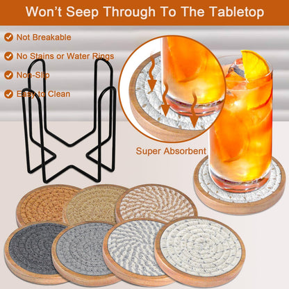 Wood Coasters for Drinks, Eykao Absorbent Coaster Sets of 5, Woven Drink Coasters for Coffee Table, Housewarming Gift for Farmhouse Home Decor,4 inches