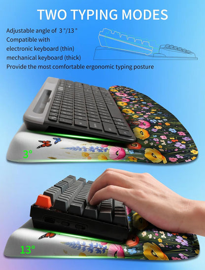 Ergonomic Wave Wrist Rest with Keyboard Stand, Cushioned Palm Rest, Comfortable Integrated Memory Foam for Natural Typing and Relieve Wrist Pain, Dark Night Black