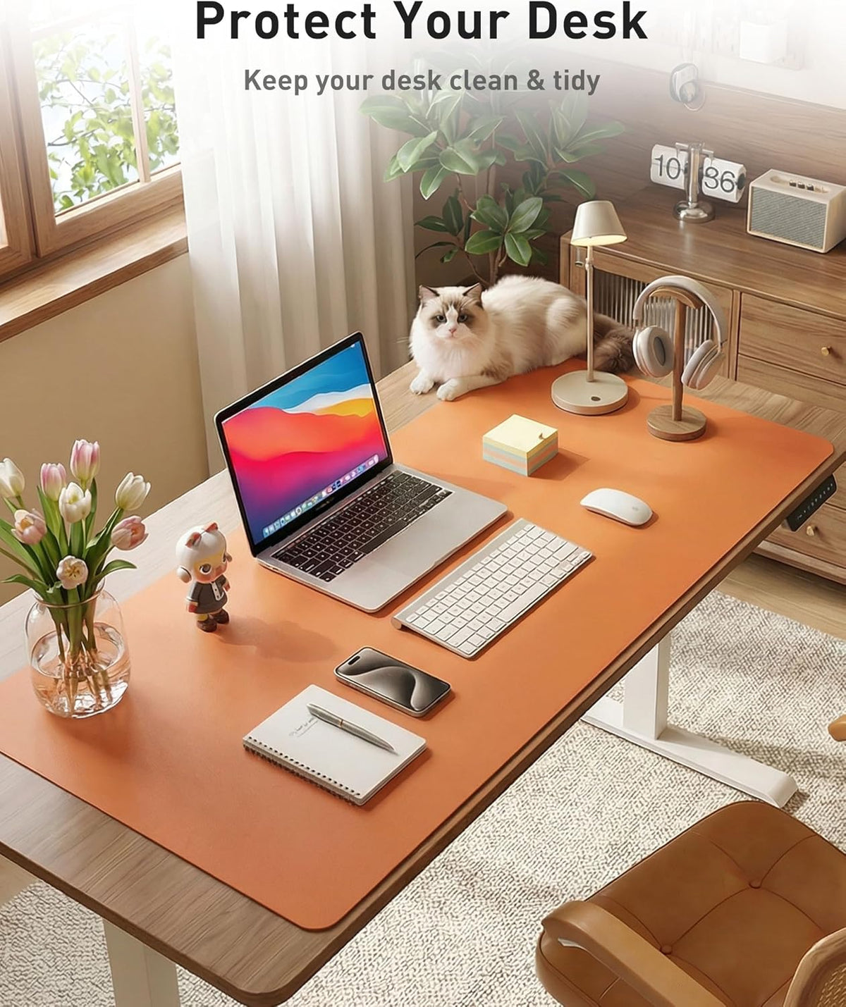 Aothia Leather Office Desk Pad Protector, Non-Slip PU Leather Desk Blotter, Waterproof Laptop Writing Mouse Pad for Office and Home, Black, 31.5" x 15.7" - Colors A