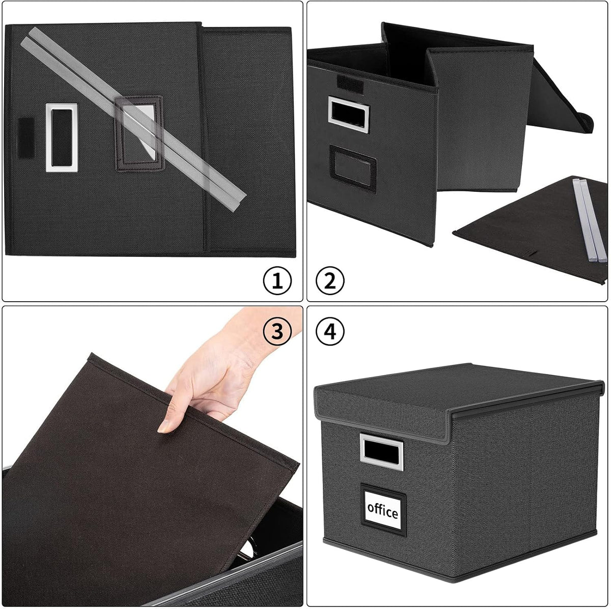 Upgraded Portable File Organizer Box with Lid, Collapsible Linen Hanging Filing Storage Boxes with Plastic Slides, Decorative Home/Office Filing System Box for File and Folders Storage (Gray)