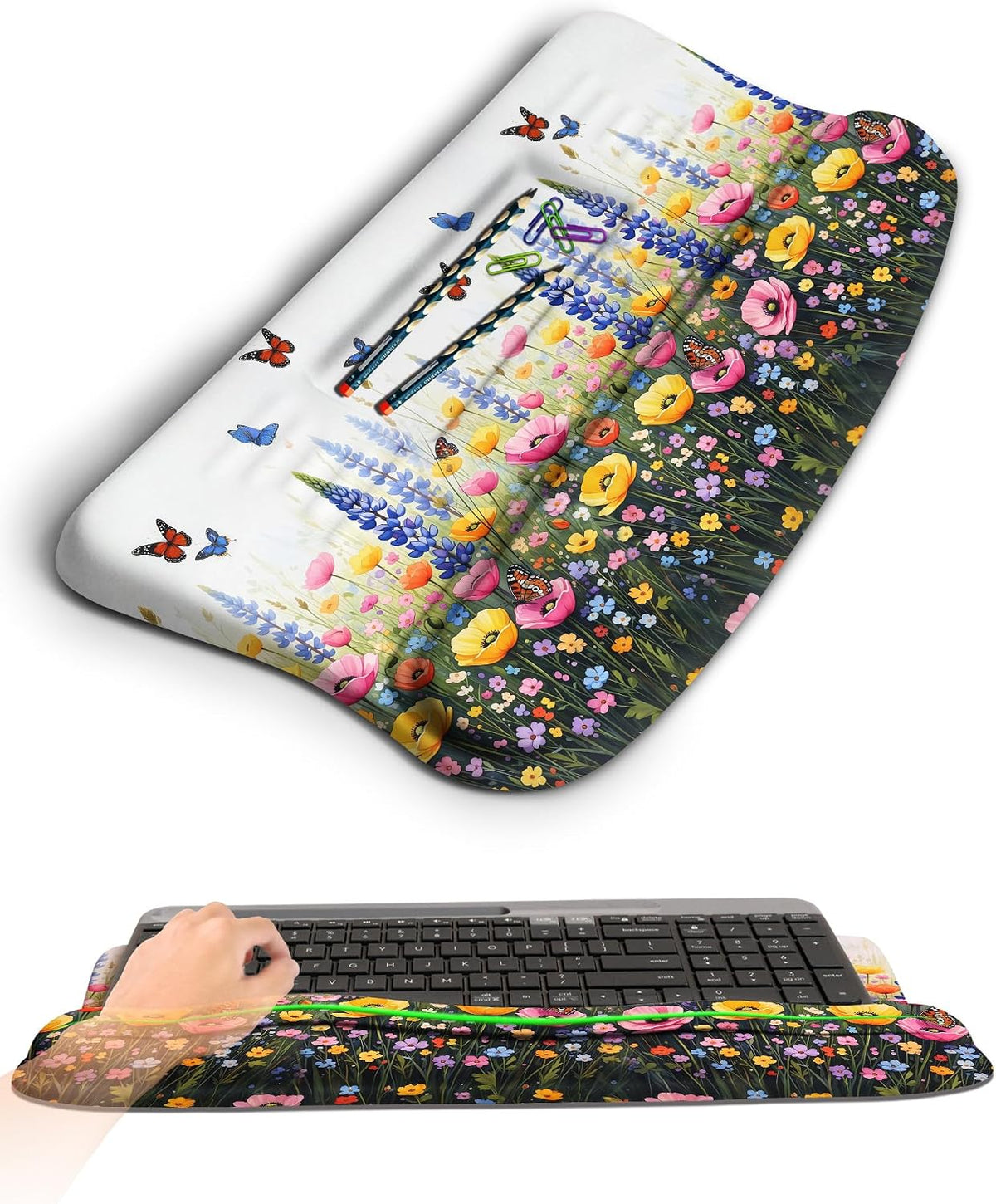 Ergonomic Wave Wrist Rest with Keyboard Stand, Cushioned Palm Rest, Comfortable Integrated Memory Foam for Natural Typing and Relieve Wrist Pain, Dark Night Black