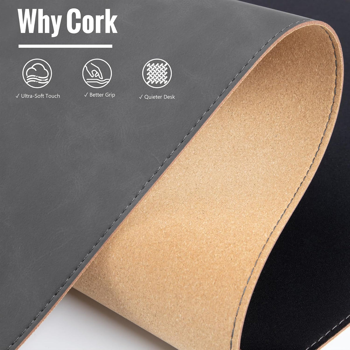 Cork Desk Mat 31.5"x15.7", Distressed PU Leather & Cloth Desk Pad