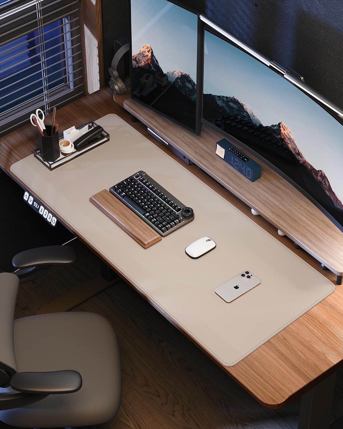 AFIING Large Desk Mat 55" x 24" - PU Leather Desk Pad Protector, Waterproof Non-Slip Extended Mouse Pad for Office Desk, Keyboard, Laptop and Home Workspace (Black)
