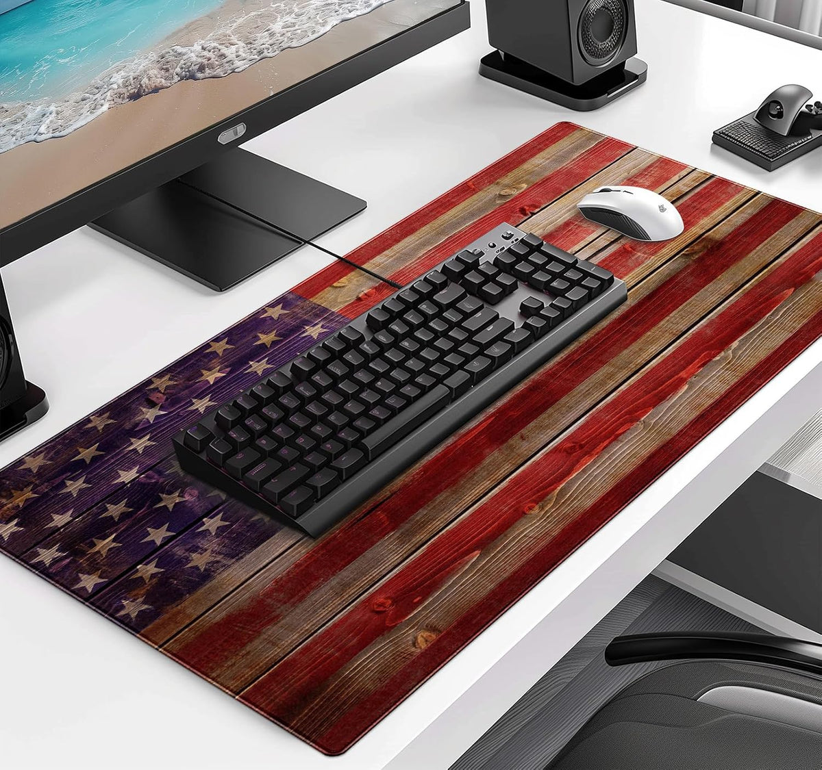 Retro American Flag XL Gaming Mouse Pad with Stitching Edge Laptop Desk Mat
