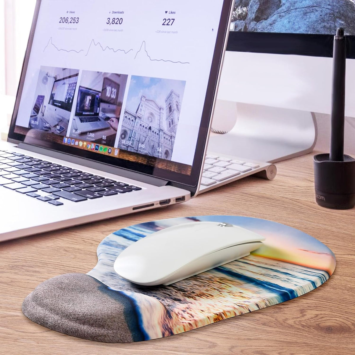 JIKIOU Mouse Pad, 2 Pack Ergonomic Mouse Pads with Comfortable Gel Wrist Rest Support and Smooth Cloth, Non-Slip PU Base for Easy Typing Pain Relief Durable and Easy to Clean Small Black