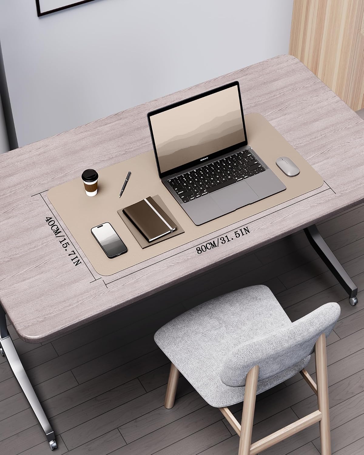 Double-Sided Desk Pad, 31.5"x15.7"Leather Desk Mat, Eco Cork Desk Pad Protector,Large Mouse Pad,Waterproof Desk Blotter for Office/Home(Coffee)