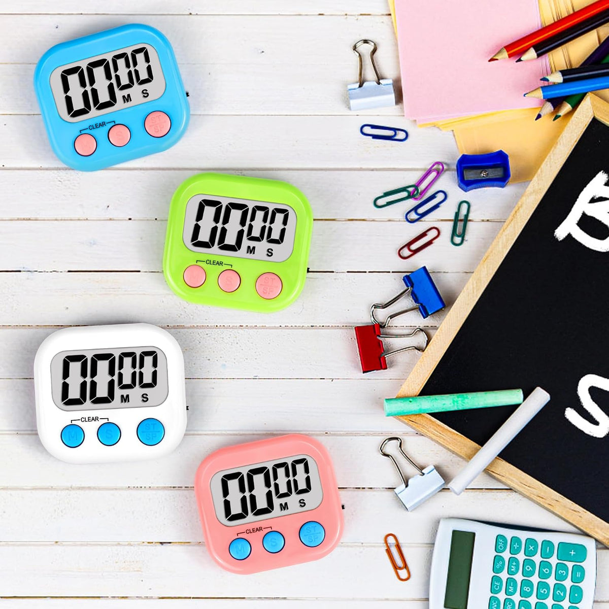 Digital Timer for Kids Teacher Supplies Classroom Timer for Study Learning Management Kitchen Work Exercise-4Pack Pink Blue Green Purple