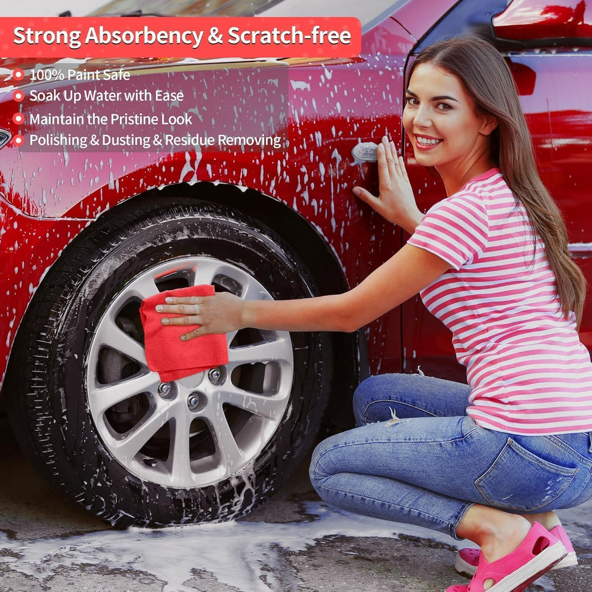Microfiber Cleaning Cloth, Cleaning Rags Microfiber Towel Bulk Absorbent Lint-Free Wash Cloths, All-Purpose Shop Towels for Cars, Automotive, Garage, Home & Kitchen 11.5"*11.5"