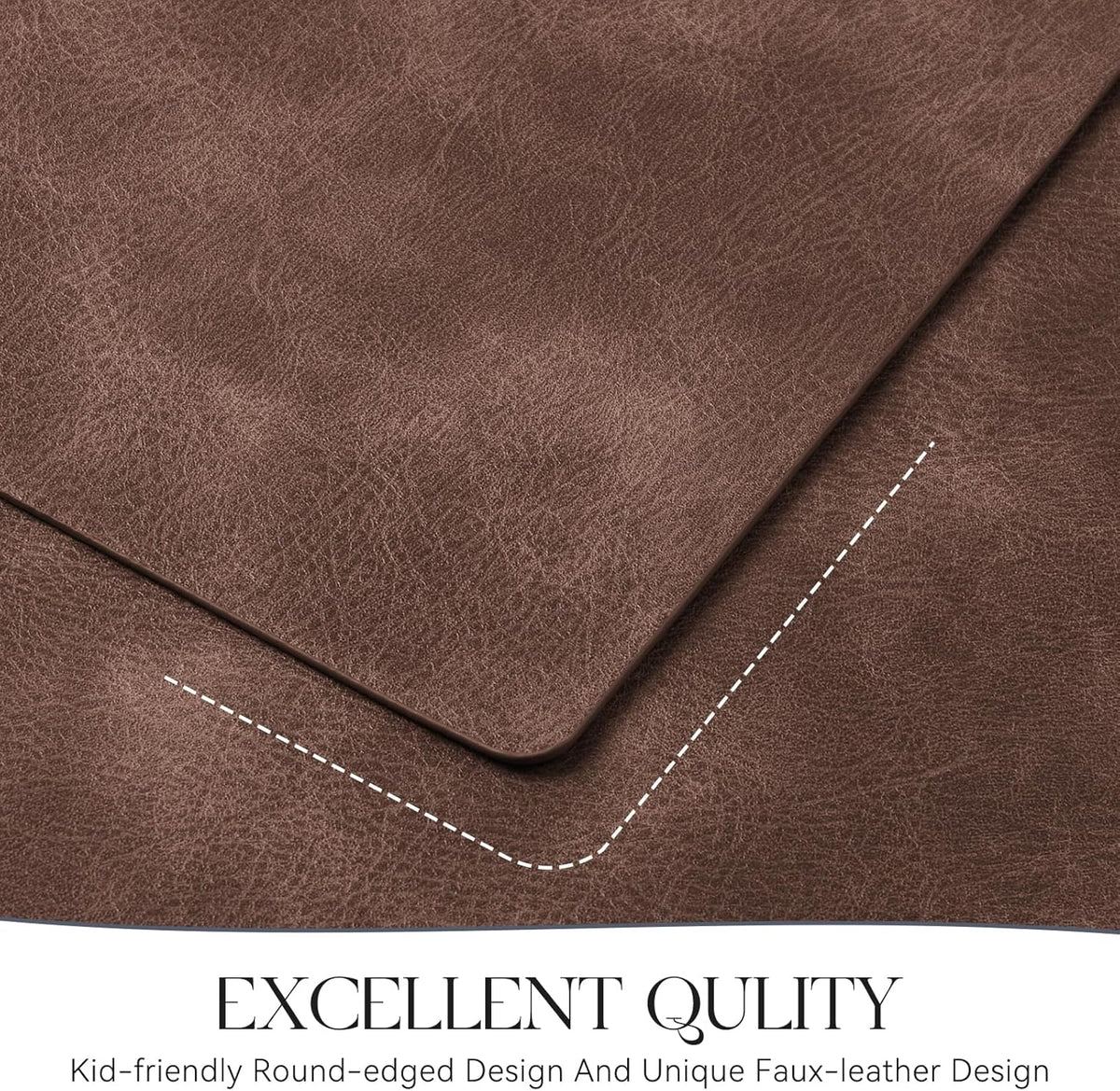 MOSAYT Vinyl Placemats Set of 6-12 X 17 Inch - Faux Leather 100% Waterproof Oil-Proof Wipeable PU Place Mats, Heat Resistant Reversible Table Mats for Kitchen, Dining, Outdoor, Reddish Brown