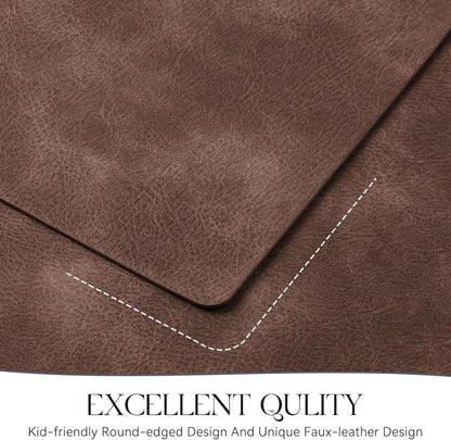 MOSAYT Vinyl Placemats Set of 6-12 X 17 Inch - Faux Leather 100% Waterproof Oil-Proof Wipeable PU Place Mats, Heat Resistant Reversible Table Mats for Kitchen, Dining, Outdoor, Reddish Brown