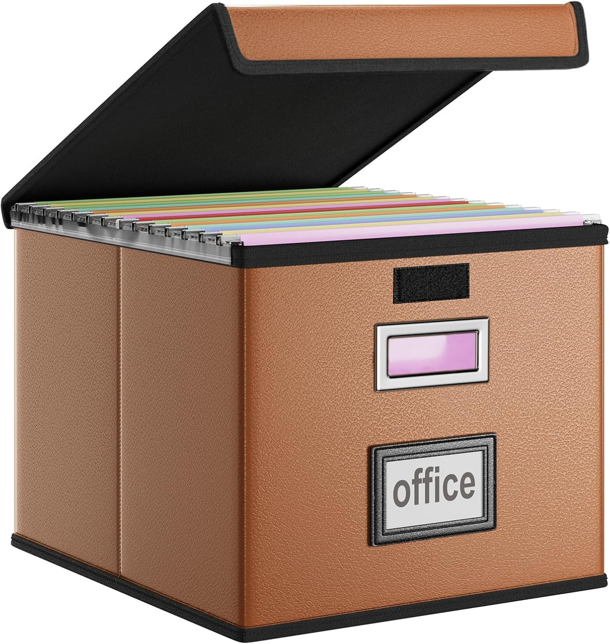 Upgraded Portable File Organizer Box with Lid, Collapsible Linen Hanging Filing Storage Boxes with Plastic Slides, Decorative Home/Office Filing System Box for File and Folders Storage (Gray)