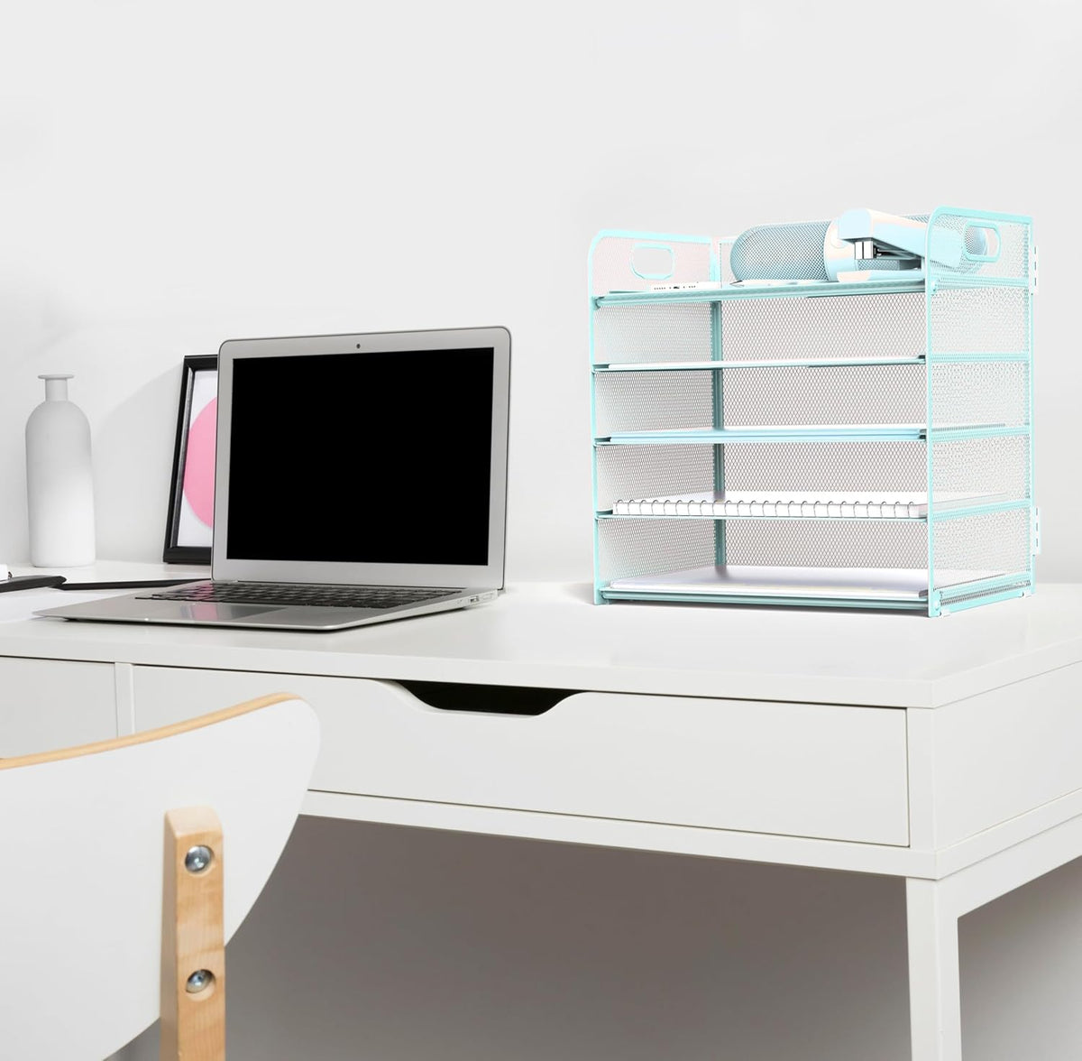 Letter Tray Paper Organizer 5-Tier Desk Organizer File Organizer Paper Holder with Handle, Metal Desktop Document Shelf Tray Office Classroom Organization - Black