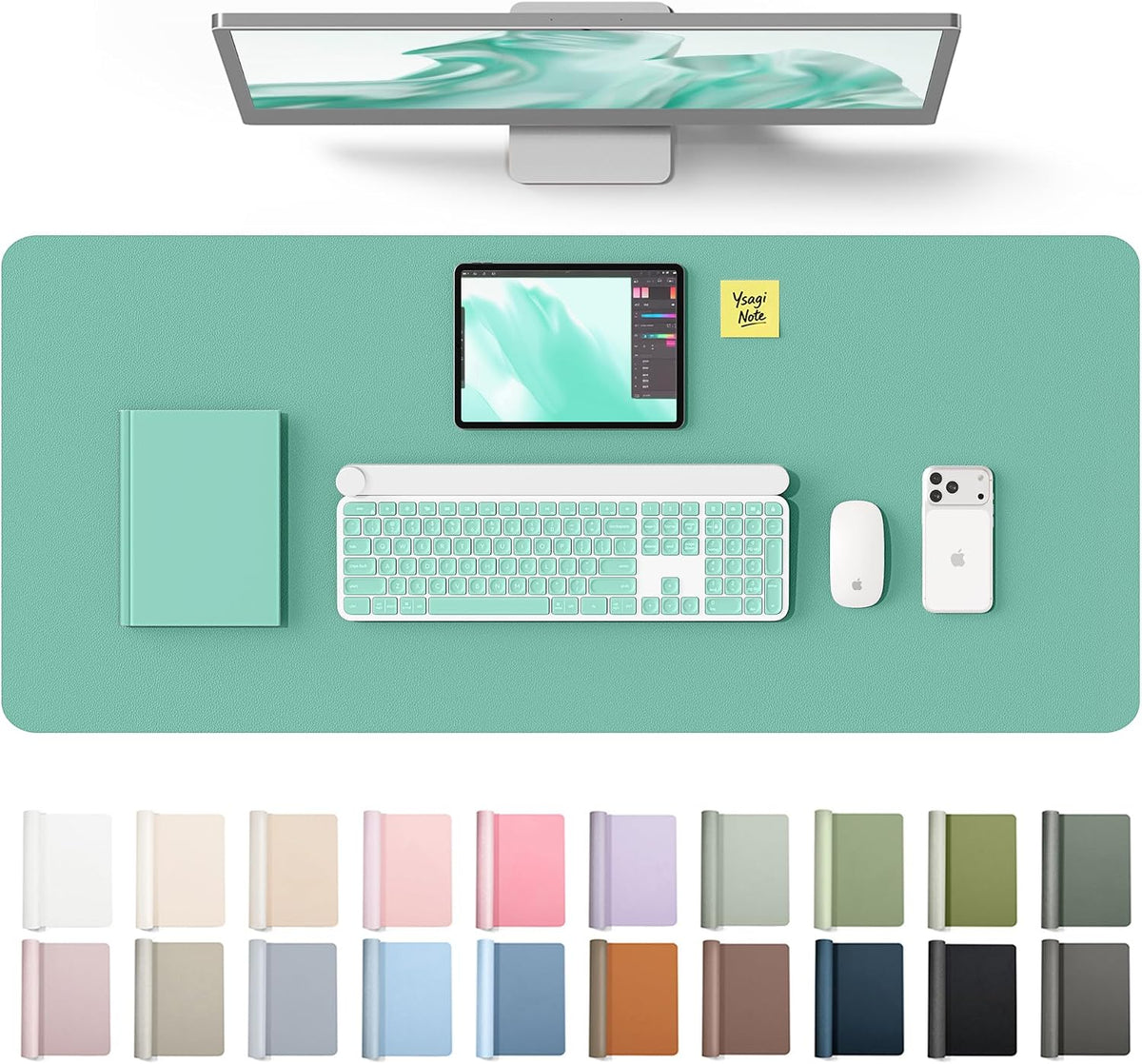 YSAGi Leather Desk Pad Protector, Office Desk Mat, Large Mouse Pad, Non-Slip PU Leather Desk Blotter, Waterproof Laptop Desk Writing Pad for Office and Home (23.6" x 13.8", Eggshell) - Colors A