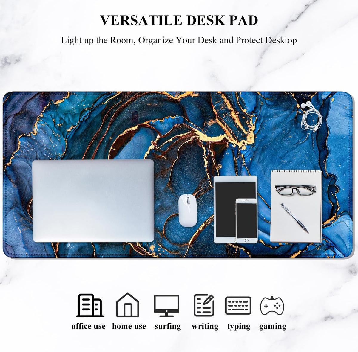 Auhoahsil Desk Mat, Ultra Large Mouse Pad, XXL Gaming Mousepad, Green Tropical Leaves Deskpad, Big Extended Full Size Mouse Pad, Desktop Desk Matt for Keyboard, Laptop & Computer, 35.5 x 15.7 in - Colors A