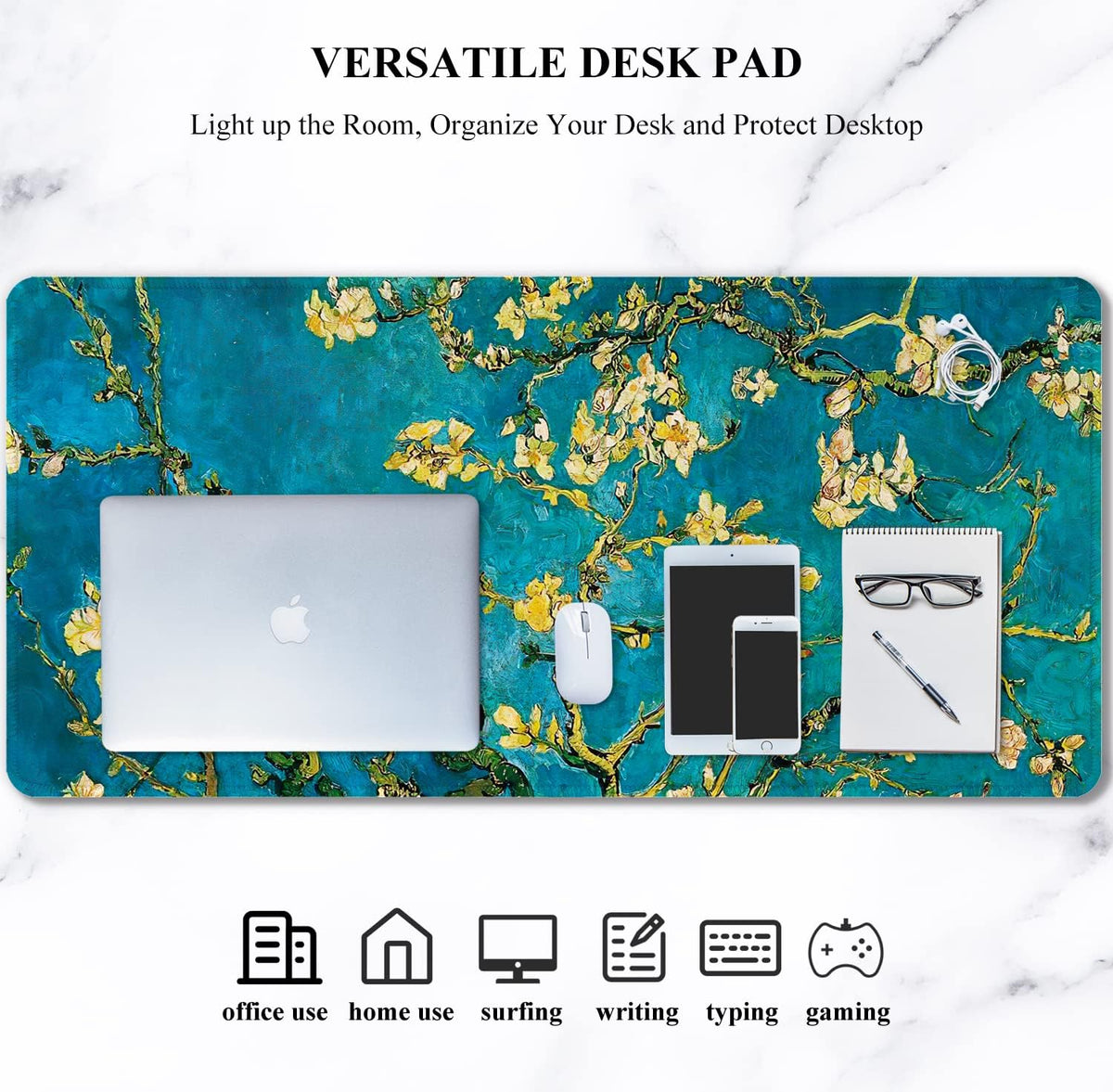 Auhoahsil Desk Mat, Ultra Large Mouse Pad, XXL Gaming Mousepad, Green Tropical Leaves Deskpad, Big Extended Full Size Mouse Pad, Desktop Desk Matt for Keyboard, Laptop & Computer, 35.5 x 15.7 in - Colors A