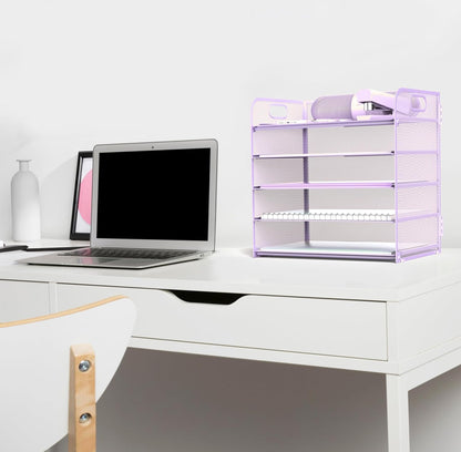 Letter Tray Paper Organizer 5-Tier Desk Organizer File Organizer Paper Holder with Handle, Metal Desktop Document Shelf Tray Office Classroom Organization - Black