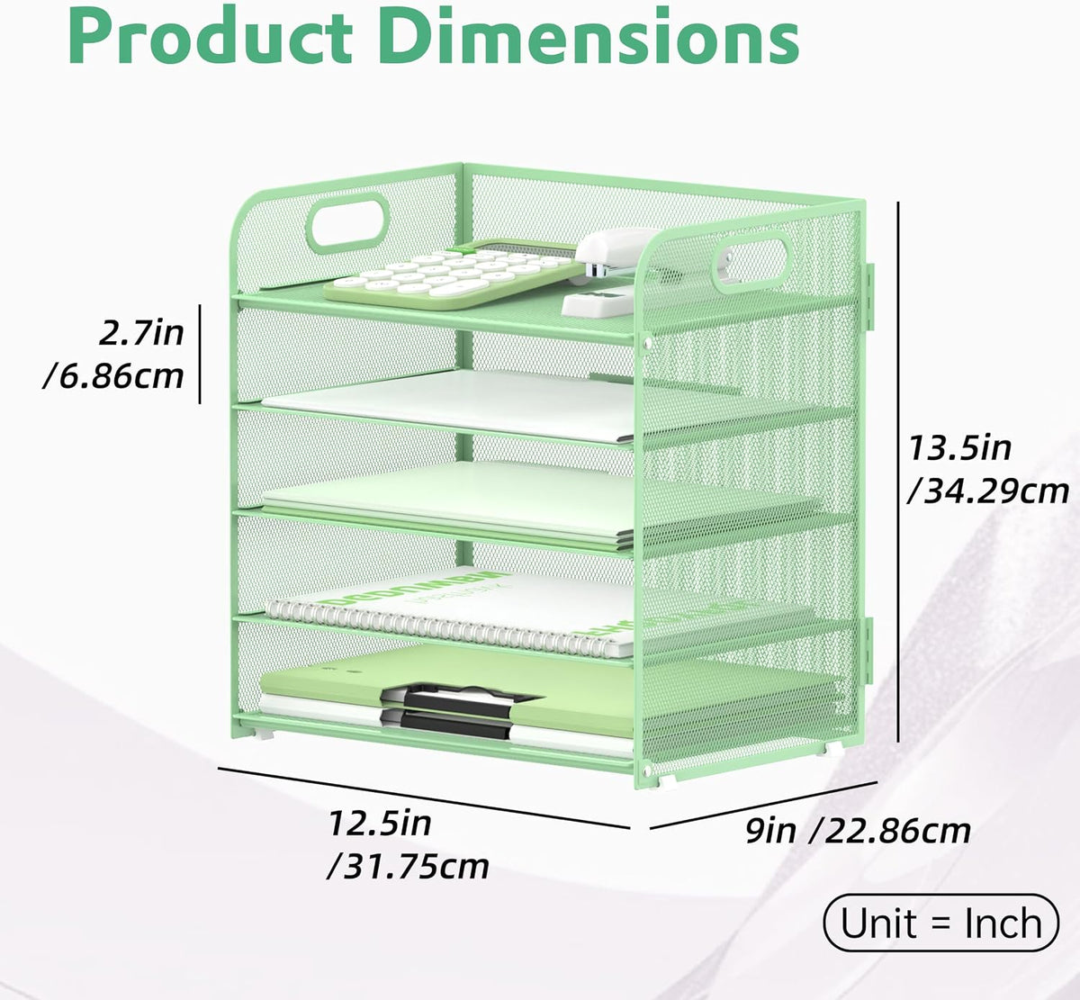 Supeasy 5 Trays Paper Organizer Letter Tray with Handle-Mesh Desk File Holders, Paper Sorter Desk Organizer for Office, Home, Classroom or School