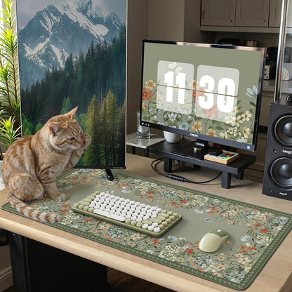 Desk Mat,Mouse Pad for Office Desk,35.4x15.7in,Pink Flowers