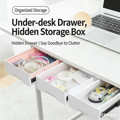 Under Desk Drawer Organizer – Self-Adhesive Hidden Storage Tray for Office & Home, Large Capacity, No Drilling, Black