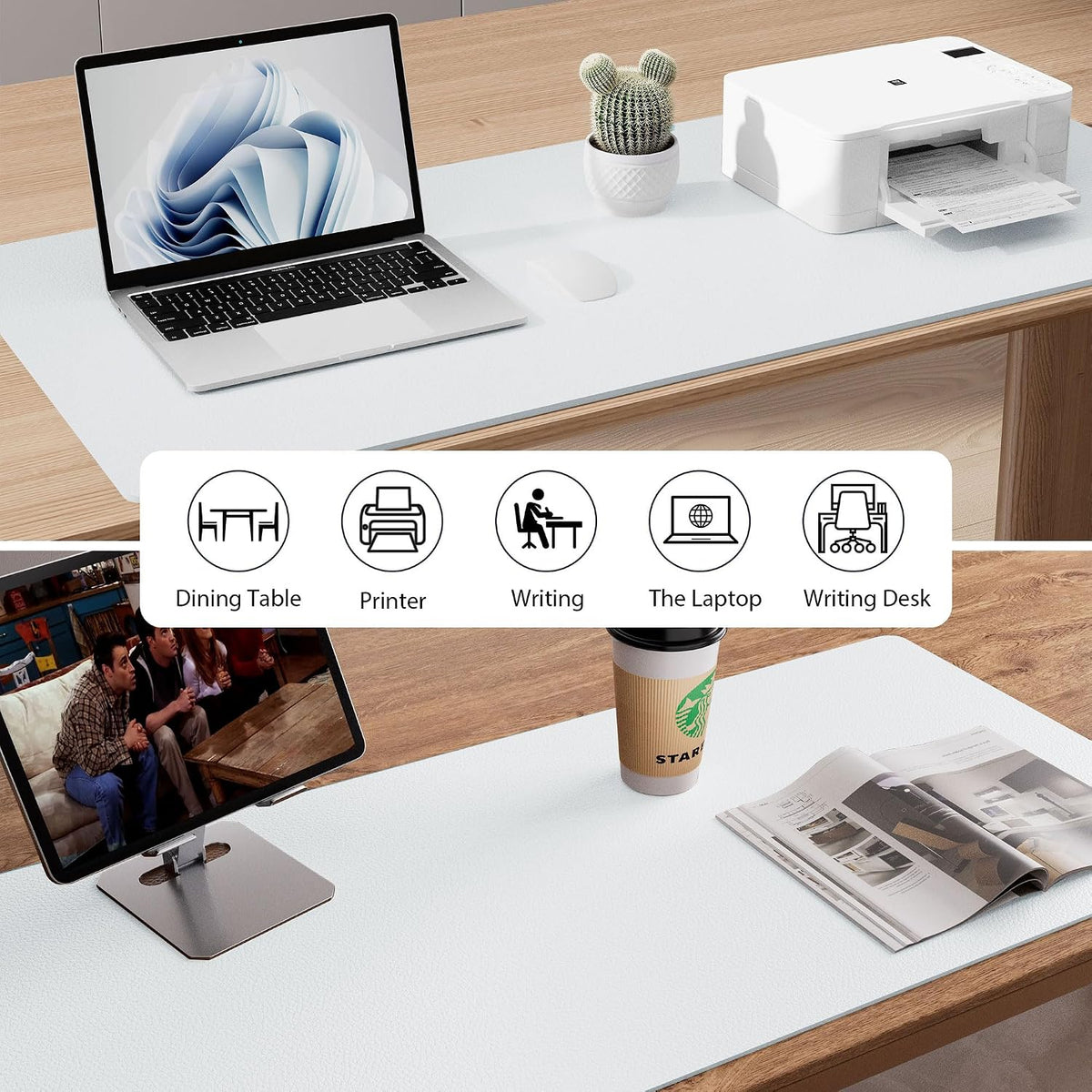 Aothia Leather Office Desk Pad Protector, Non-Slip PU Leather Desk Blotter, Waterproof Laptop Writing Mouse Pad for Office and Home, Black, 31.5" x 15.7" - Colors A