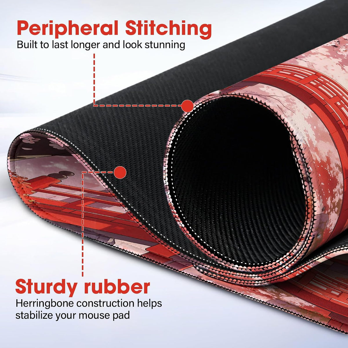 31.5" x 15.7" Waterproof Fabric Desk Pad, Rubber Anti-Slip Base, Stitched Edges No Curling, Fits Laptop Keyboard and Mouse, Smooth Office Mat Large Mouse Pad for Work Game, Black