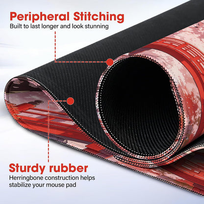 31.5" x 15.7" Waterproof Fabric Desk Pad, Rubber Anti-Slip Base, Stitched Edges No Curling, Fits Laptop Keyboard and Mouse, Smooth Office Mat Large Mouse Pad for Work Game, Black
