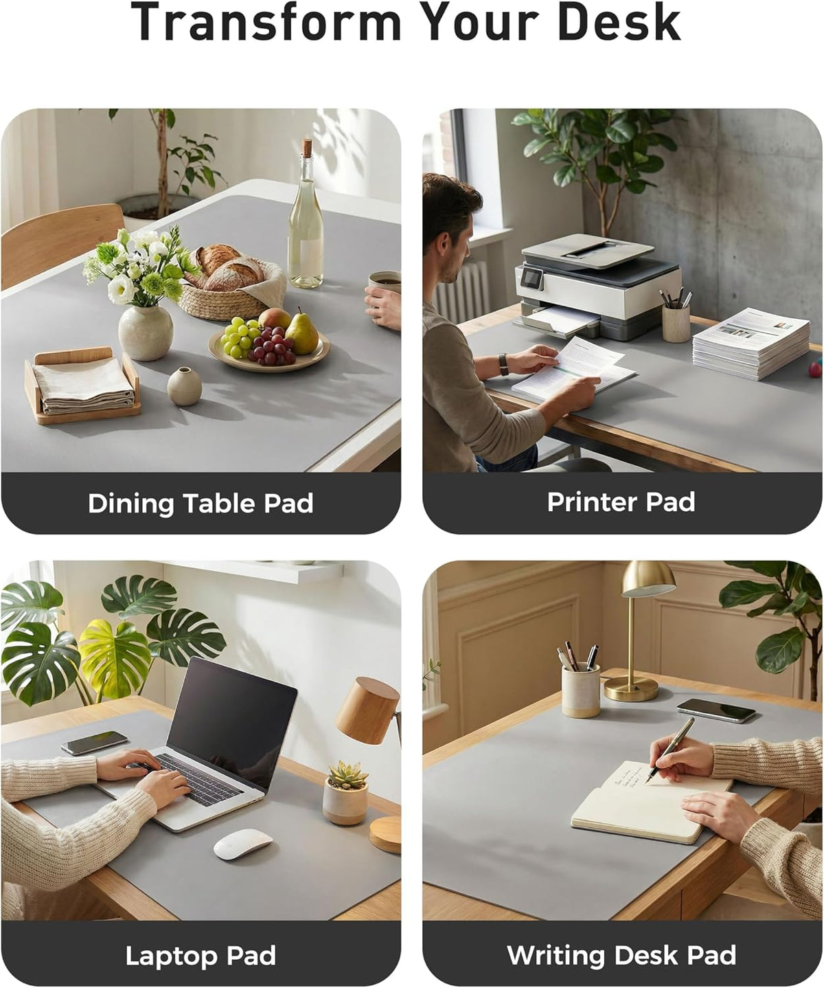 Aothia Leather Office Desk Pad Protector, Non-Slip PU Leather Desk Blotter, Waterproof Laptop Writing Mouse Pad for Office and Home, Black, 31.5" x 15.7" - Colors A