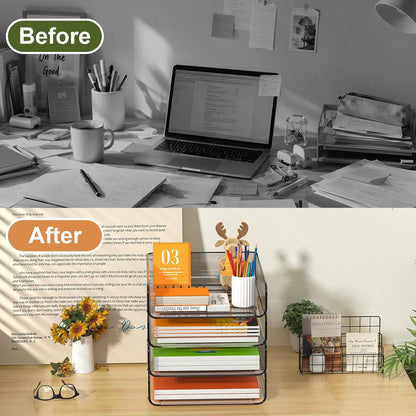 FANXIYQ 4-Tier Acrylic Paper Tray Organizer, Clear Stackable Desk File Organizer for Documents, Files, Letters, A4 Paper, Books, Notes, Mail & Paper Storage, Office Classroom Home