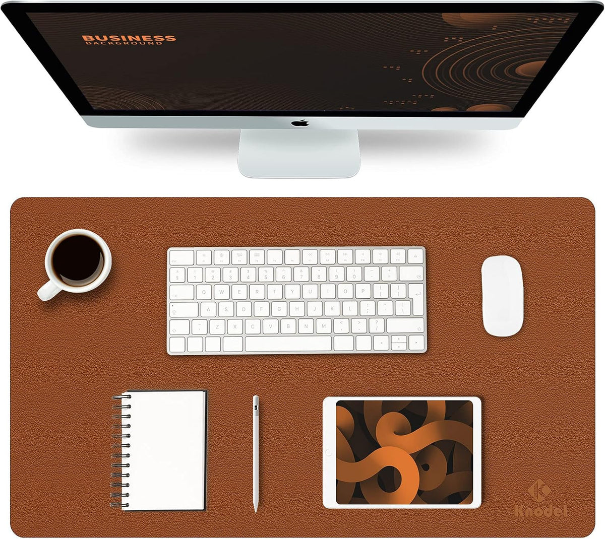 K KNODEL Large Office Leather Desk Mat, Mouse and Keyboard Pad, Computer and Laptop Mat, Desktop Protector and Cover, Writing Pad and Blotter (31.5"x15.7", Black)