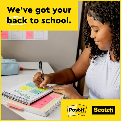 Post-it Super Sticky Notes, 3x3 in, 6 Pads, 2X The Sticking Power, Energy Boost Collection, Bright Colors (Orange, Pink, Blue, Green),Recyclable (654-6SSAU)