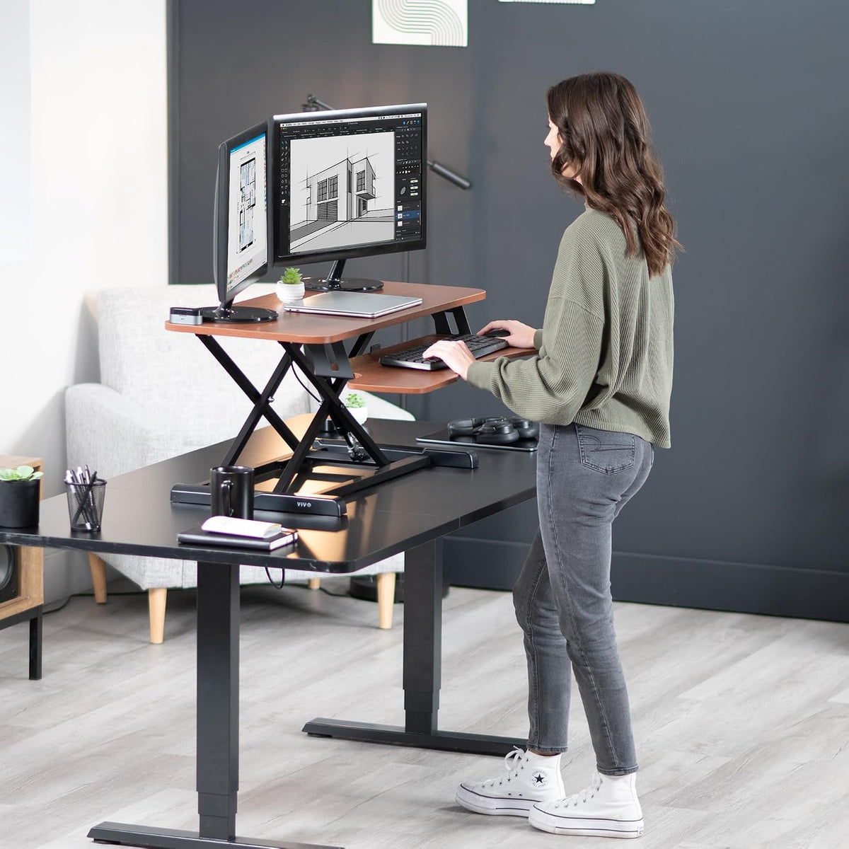 Black 32 in Standing Desk Converter, DESK-V000K