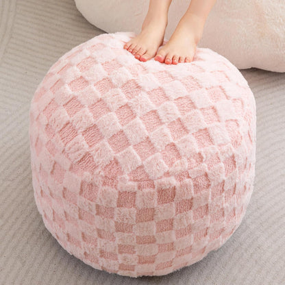 Round Stuffed Pouf Ottoman, Corduroy Poufs with Foam Chunk Filling, Furry and Fluffy Pouf Foot Stool Storage Ottoman, 20 X 15 Floor Poufs Foot Rest for Living Room, Dark Grey