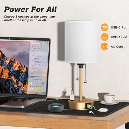 Dicoool Bedside Table Lamp for Bedroom - Small Desk Lamp with USB Ports