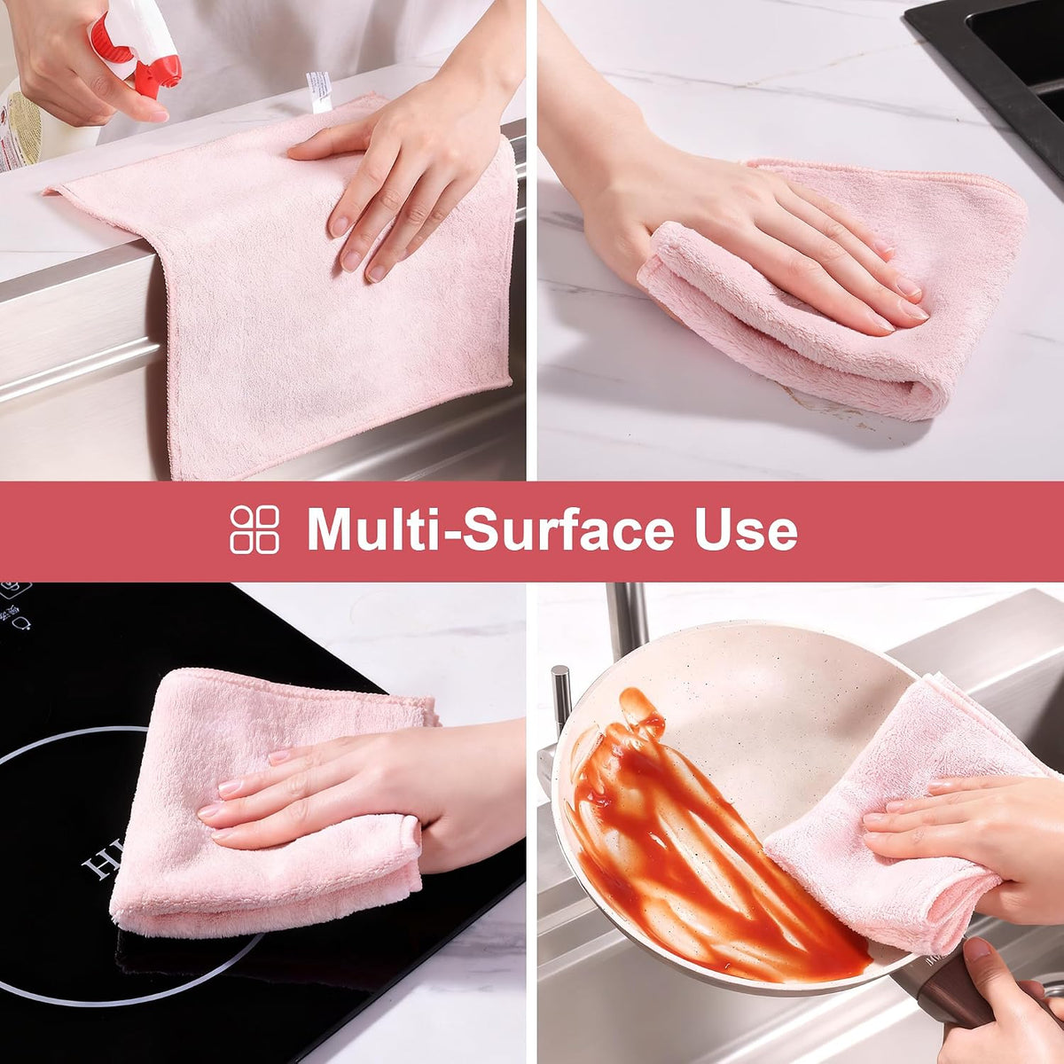 18 Pack Microfiber Cleaning Cloth, Kitchen Towels for Dish Drying Washing, Absorbent Streak Free Lint Free Rags for Cleaning, Reusable and Washable Towels - 10" x 10"