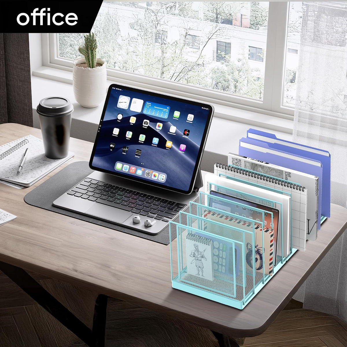 File Organizer for Desk, 5-Section Vertical File Sorter, Paper Holder Organizer Standing Metal File Folder for Office Home Classroom, Black