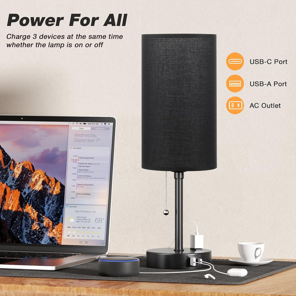 Dicoool Bedside Table Lamp for Bedroom - Small Desk Lamp with USB Ports