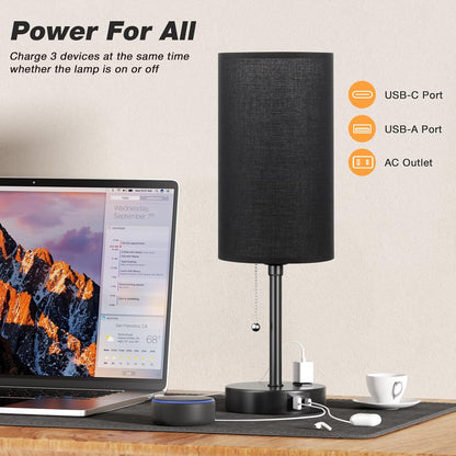 Dicoool Bedside Table Lamp for Bedroom - Small Desk Lamp with USB Ports