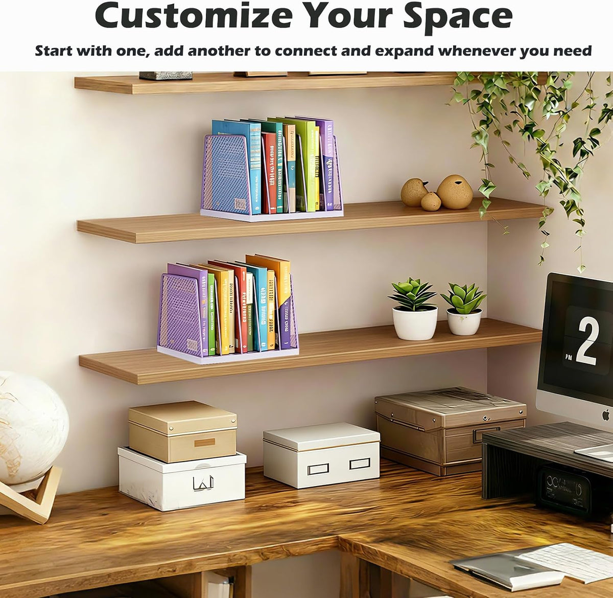AUPSEN 5-Section File Organizer for Desk, Wood Mesh Desktop File Organizer, File Sorter Storage Rack, Vertical Folder Holder for Files, Magazines, Books (Black)