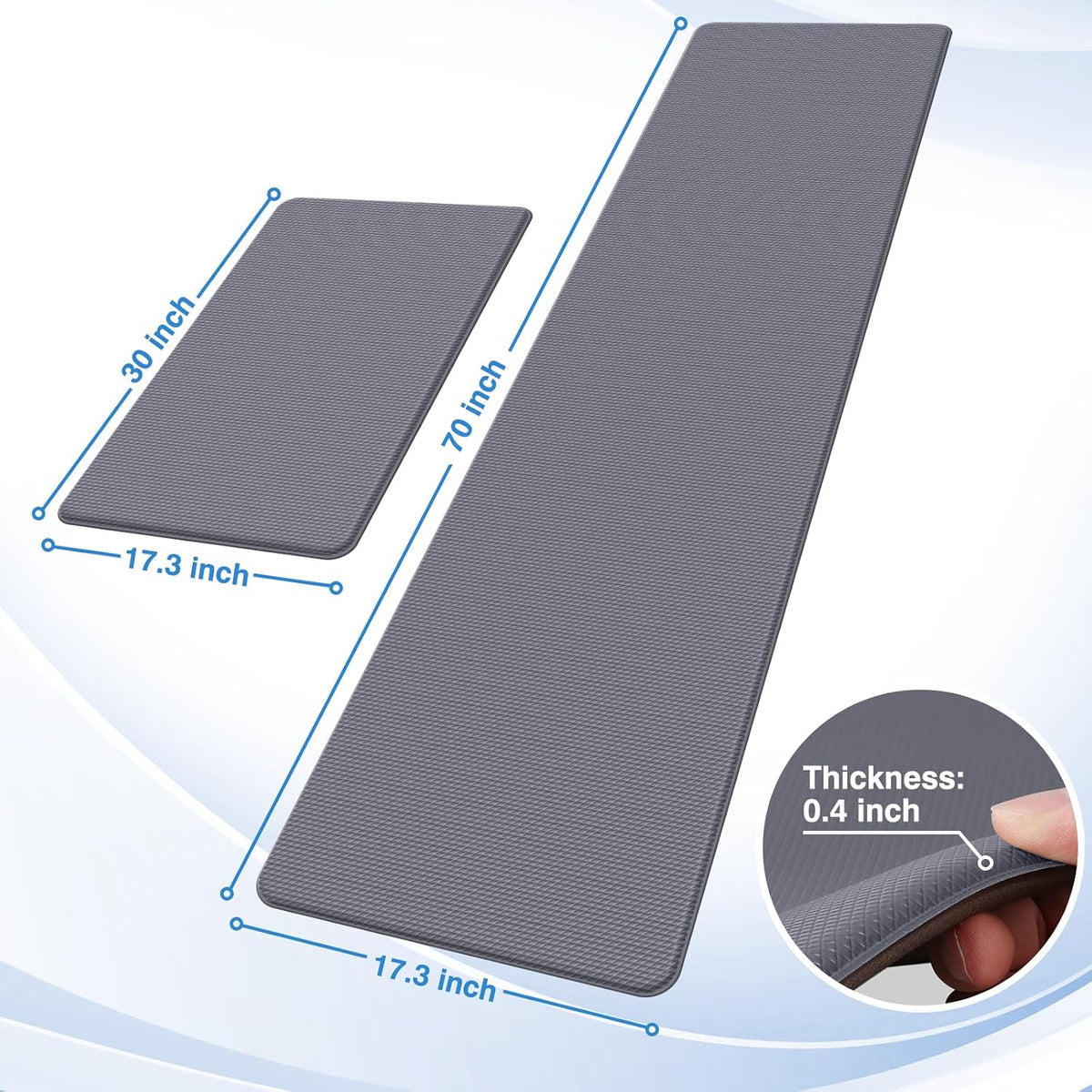 StepRite Kitchen Mats, 2PCS Kitchen Rugs, Cushioned Anti Fatigue Kitchen Mats for Floor, Non-Slip Standing Desk Mat, Waterproof Kitchen Rug Set for Kitchen, Floor, Office, 17.3"x30"+17.3"x47", Black