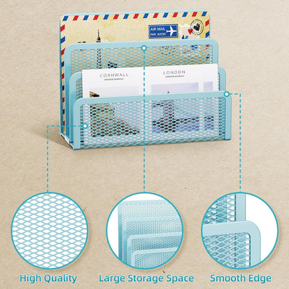 Marbrasse Mail Organizer for Desk, 3-Slot Mesh Metal Mail Holder countertop, Letter Holder, Office Desktop Envelope and Document Storage Rack (2P)